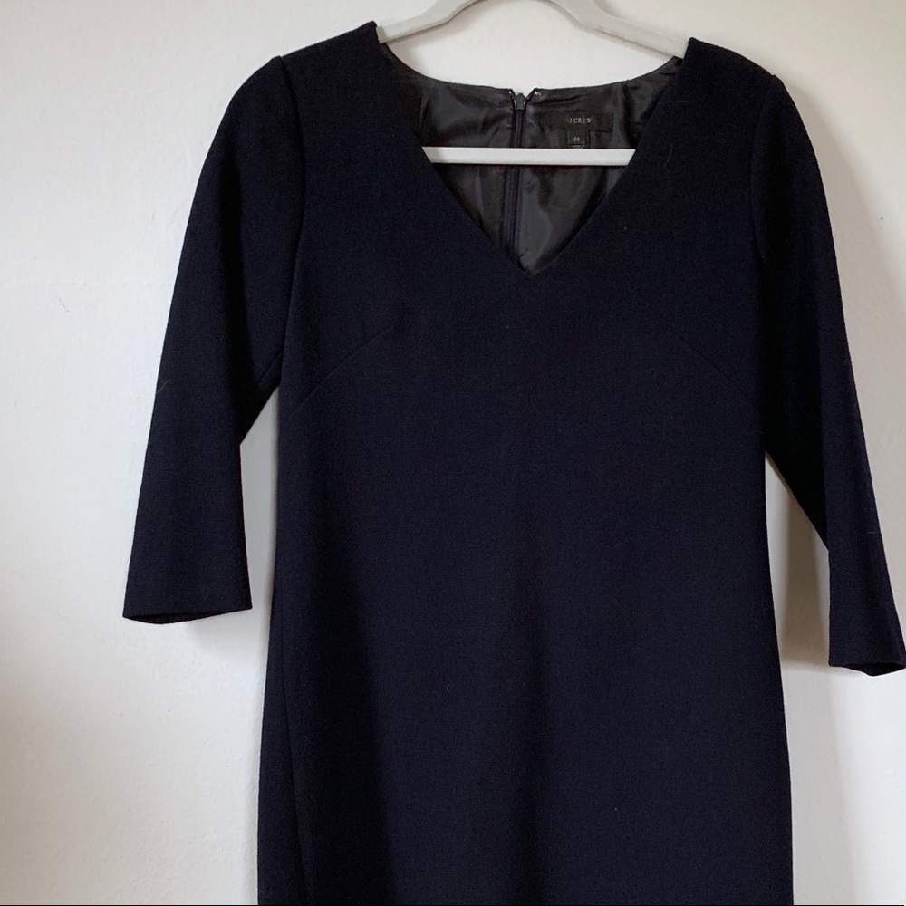 J.Crew Navy Wool Crepe V-Neck Shift Dress